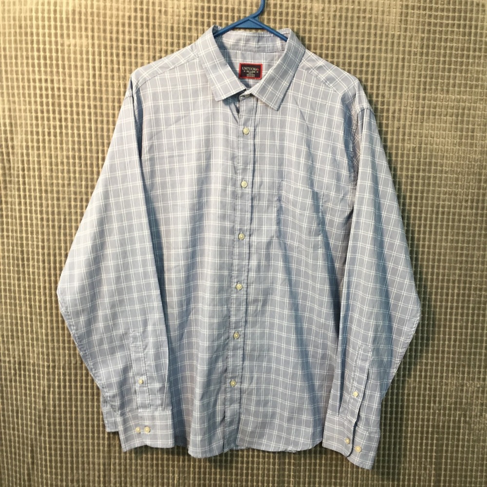 UNTUCKit Bucelas Slim Fit Shirt Mens XXL Blue White Plaid Windowpane‎